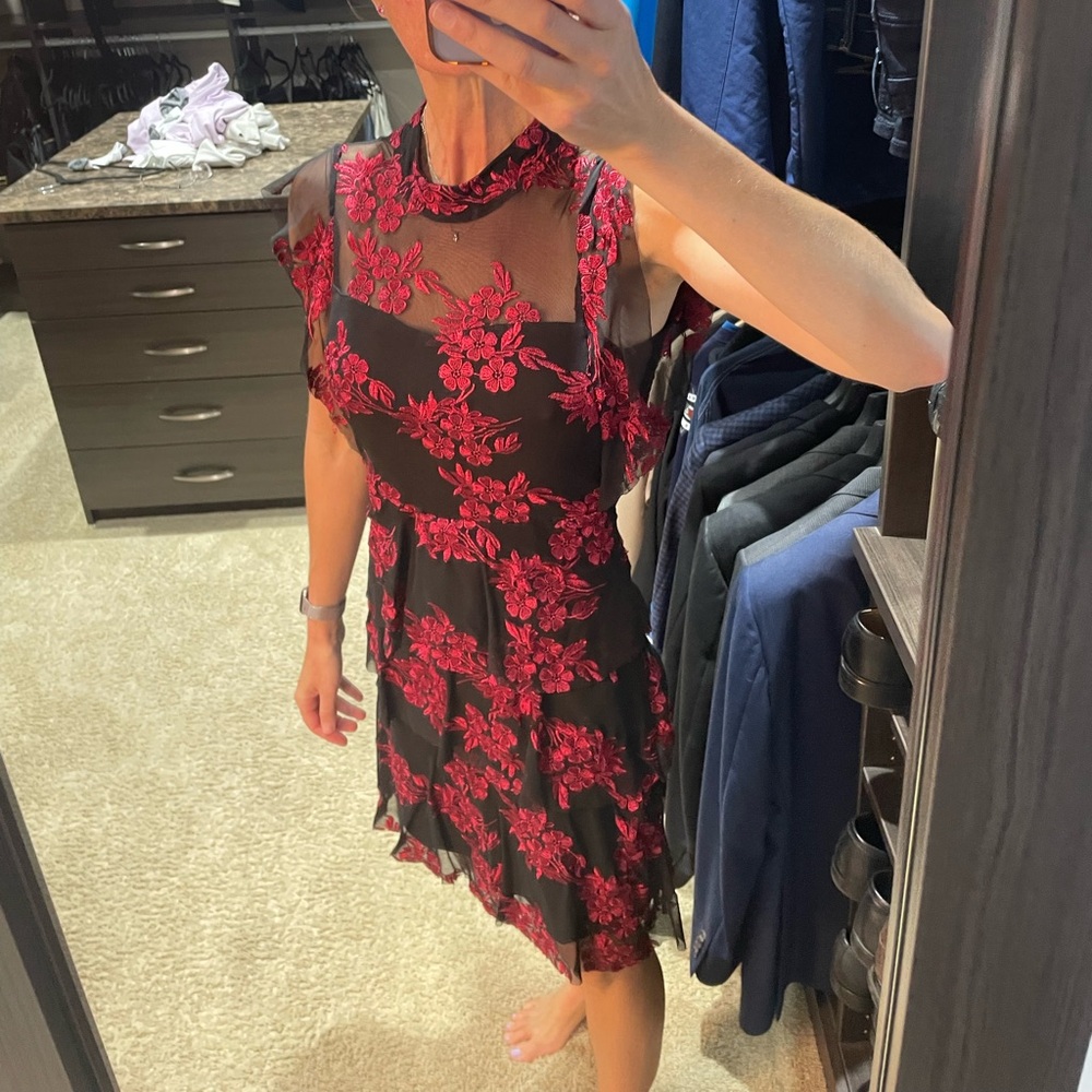 Elegant Black and Red Floral Dress Romeo and Juliet Couture Size S